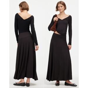 Madewell | NWT | Jersey Asymmetric-Seam Midi Skirt Jet Black | Sz S